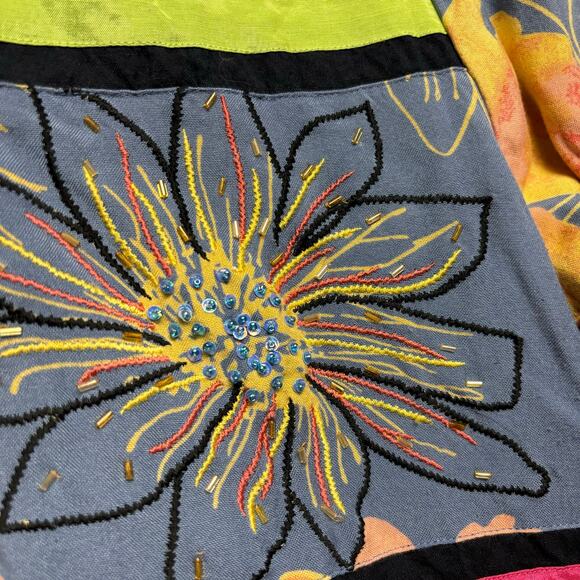 Art To Wear Blazer Patchwork Floral Boho Multicolor Flax Viscose Blend Studded - Picture 9 of 11